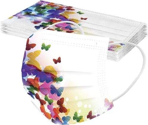 Vista 2 de 50 mascarillas desechables de mariposa para adultos, transpirables, desechables, diseños de mariposas (Estilo-07)