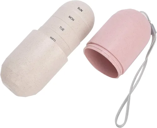 Vista 9 de Jiawu Organizador semanal (7 días), 1 estuche pequeño, mini dispensador de caja de viaje para bolso de bolsillo, contenedor portátil para sostener