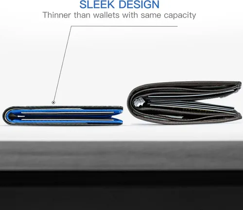 Vista 2 de GSOIAX Billetera delgada para hombre con bloqueo RFID carteras plegables para hombre minimalista cuero auténtico fibra de carbono clip para dinero