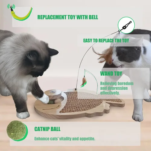 Vista 3 de Petest Juguete interactivo para gatos de sisal natural con bolas de hierba gatera, diseño de peces