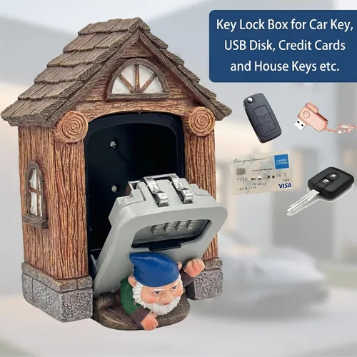 Vista 2 de Caja de bloqueo de llave con código para exterior - Soporte de pared para llaves al aire libre - Caja de seguridad grande - Caja de seguridad