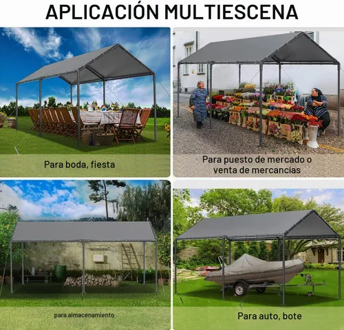 Vista 5 de Cobertizo de almacenamiento de cochera resistente al aire libre de 10 x 20 pies, portátil, para garaje, barco, refugio, tienda de campaña para Gris