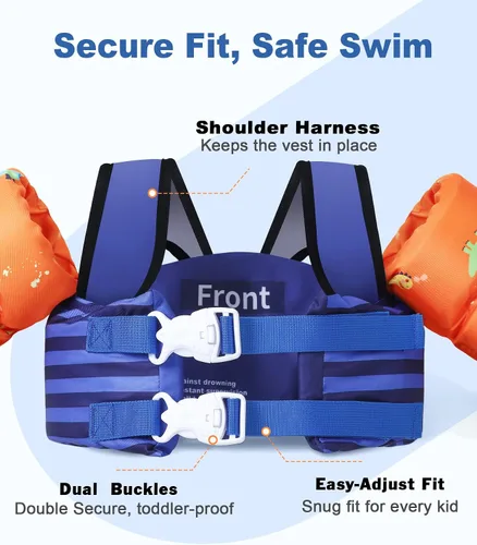 Vista 2 de Flotadores de natación para niños de 22 a 66 libras para niños y niñas, chaleco flotador de natación para bebé para piscina con arnés de hombro