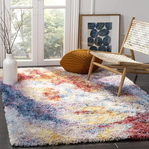 Vista 5 de SAFAVIEH Gypsy Shag Collection - Alfombra decorativa de 2 pies 3 pulgadas x 4 pies, color óxido y marfil, diseño abstracto, no desprende pelusa