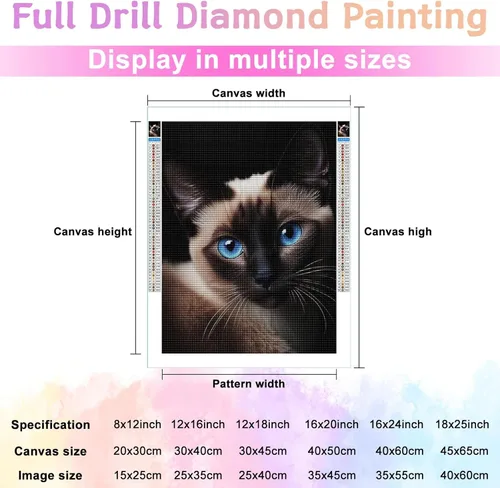 Vista 3 de Kits de pintura de diamantes para adultos, lindo gato siamés redondo de taladro completo 5D diamantes gemas arte taladro kits de decoración