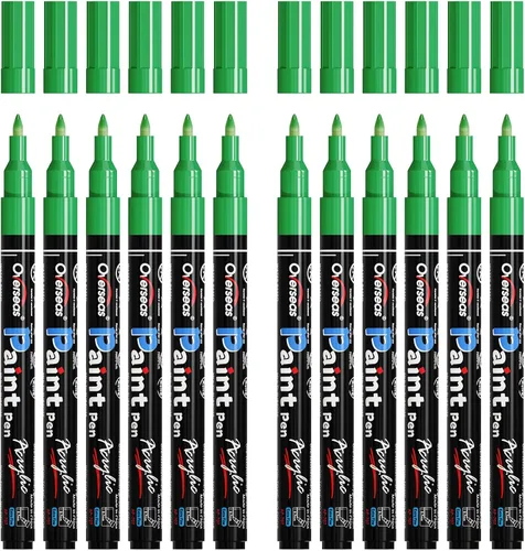 Vista 14 de Marcadores de Pintura Overseas - Marcadores Permanentes Blancos de Pintura Acrílica, Juego de 12, a Base de Agua, Impermeables, Punta Extrafina
