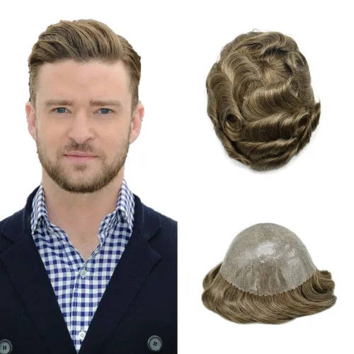 Vista 7 de Toupee - Sistema de reemplazo de cabello humano europeo completo para hombre, 0.004 in, inyección de poliuretano natural para hombres, sistema
