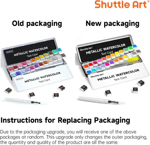Vista 9 de Shuttle Art - Pinturas de acuarela metálicas, 24 colores de pintura de acuarela con purpurina en medias sartenes con pincel de agua, almohadilla