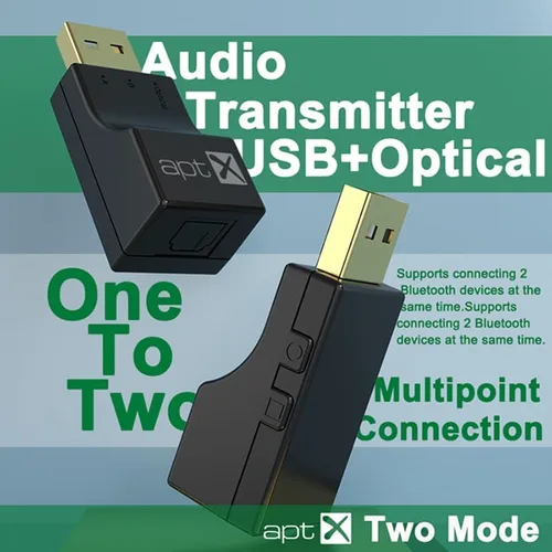 Vista 4 de Transmisor inalámbrico óptico USB Bluetooth 2 en 1 adaptador de transmisor de audio de baja linterna APTX aptX-adaptative/HD/LL multipunto HIFI