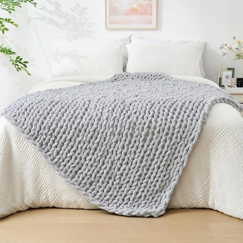 Vista 14 de Bigacogo - Cobija de punto grueso de 40 x 40 pulgadas, de felpilla, 100% tejida a mano, cobija pequeña de punto trenzado suave y grueso, con nudo