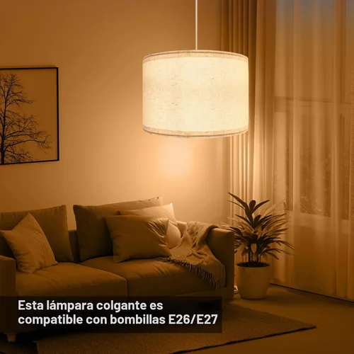 Vista 3 de Lámpara colgante enchufable, luces colgantes de 15 pies con cable de enchufe, interruptor de encendido/apagado, pantalla de lino, lámpara colgante