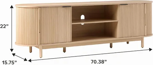 Vista 2 de Walker Edison Chloe - Soporte de TV curvo con junco, puertas correderas, 75 pulgadas, 70 pulgadas, roble costero