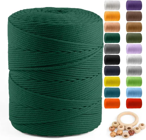 Vista 45 de ZUEXT Cordón de algodón para macramé de 4 mm x 500 m, ZUEXT Cordones trenzados naturales hechos a mano en verde manzana de 4 hebras, cuerda de lana