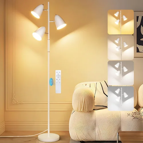 Vista 13 de QiMH Tree Floor Lamp with 3 Light Bulbs, Standing Tall Pole Lamps for Living Room Bedroom Office, Reading Stand up Lamps with 3 Adjustable Brushed