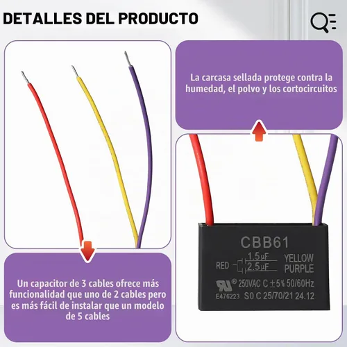 Vista 4 de Podoy CBB61 Condensador para ventilador de techo para New TECH 1.5uf 2.5uf 250V AC 3 Wire.