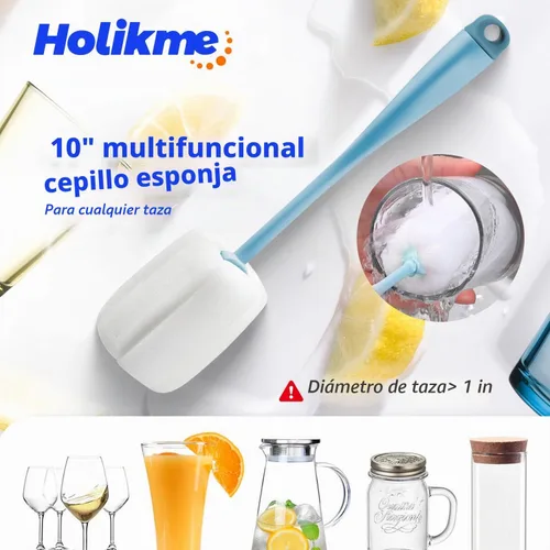 Vista 4 de Holikme Juego de Cepillos para Tubos de Limpieza de Botellas con Lab con Mango Largo, Limpiador de Tazas para Lavar Botellas de Cuello Estrecho Azul