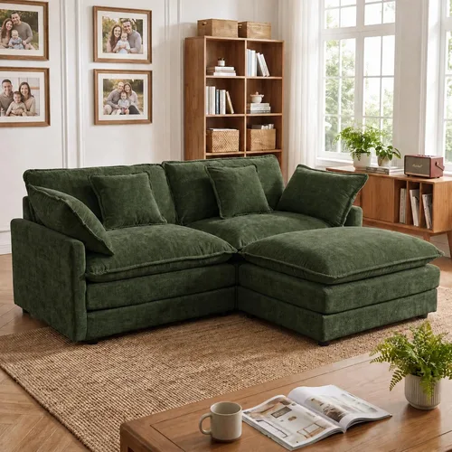 Vista 35 de Tmsan Chenille Cloud - Juego de sofá y silla, color beige y blanco Blanco beige