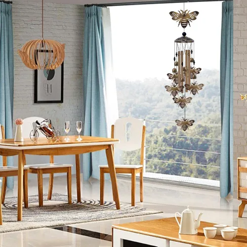 Vista 5 de Campanillas de viento de abejas para exteriores, regalos para mamá - Campanas conmemorativas de bronce, atrapavientos de simpatía móvil, decoración