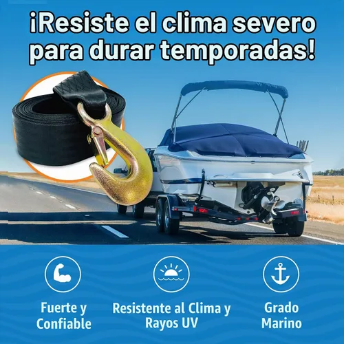 Vista 6 de Correa de cabrestante para remolque de barco con gancho, repuesto resistente para remolque de manivela manual, 2 pulgadas x 20 pies, capacidad
