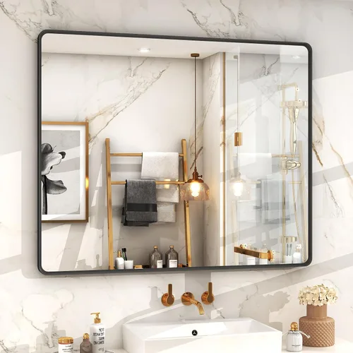 Vista 33 de OKPAL - Espejo de tocador de baño de 20x24 pulgadas con marco de metal cepillado en bronce, espejo de baño con marco de metal cepillado en bronce