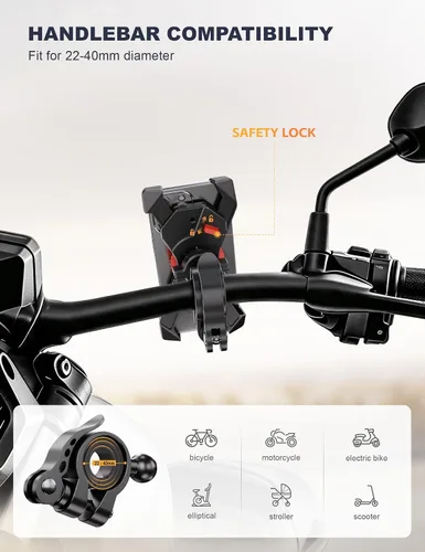 Vista 4 de Grefay Soporte para teléfono de bicicleta, soporte de teléfono para motocicleta con abrazadera de manillar para bicicleta, adecuado con iPhone 16 15