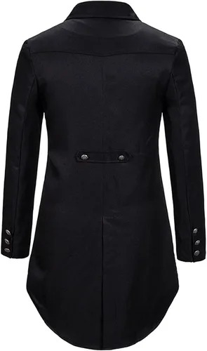 Vista 3 de Homisy Esmoquin para hombre vestido de noche con cola de golondrina manga larga con cinco botones para fiesta Rojo negro café azul marino