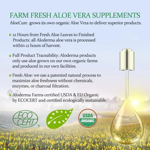 Vista 5 de AloeCure Jugo de aloe vera orgánico USDA hecho dentro de las 12 horas de la cosecha - Jugo puro de aloe natural, suplemento digestivo para apoyar