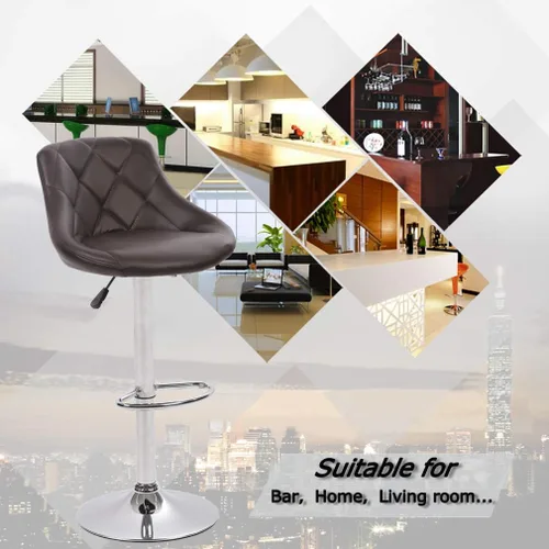 Vista 7 de BestMassage Taburete de bar de cuero de altura ajustable con almohadilla de respaldo de asiento, juego de 2