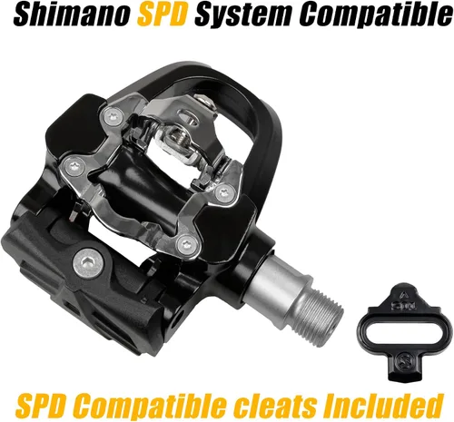 Vista 4 de Venzo Compatible con Shimano SPD-SL y Shimano SPD System para bicicleta de ejercicio en interiores, pedales y tacos con husillos resistentes de 9/16