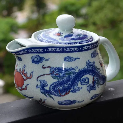 Vista 2 de Tetera infusor de alambre de filtro de acero inoxidable de dragón blanco azul de 17 oz para té suelto (olla Dragon Phoenix)
