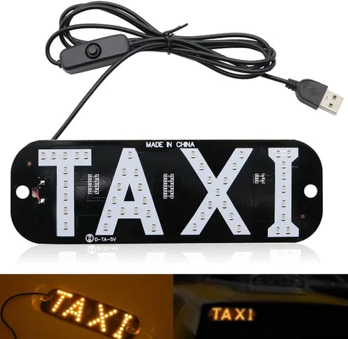 Vista 6 de Luz de señal de taxi botón de encendido/apagado USB, letrero LED brillante para taxi, colocación de ventana de ventosa para taxi automóvil (azul)