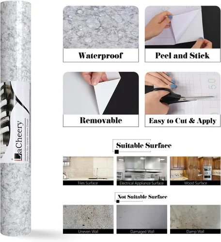 Vista 7 de LaCheery Papel adhesivo de granito sintético para encimeras, papel tapiz autoadhesivo de granito impermeable para encimeras de cocina, papel