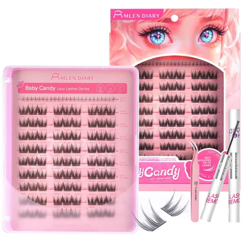 Vista 23 de MLEN DIARY Kit de 80 racimos de pestañas naturales, rizo C, kit de extensiones de pestañas con pinzas removedoras de pestañas de 0.335-0.492 in