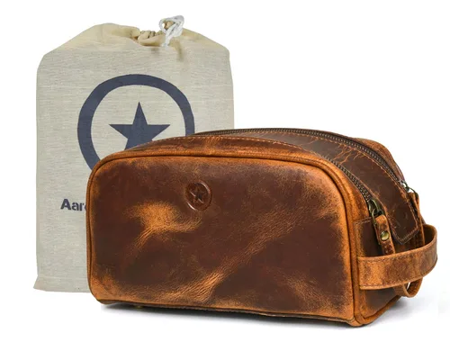 Vista 18 de Neceser de viaje de cuero premium de 10 pulgadas con forro impermeable Kit Dopp vintage hecho a mano tamaño King por Aaron Leather Goods