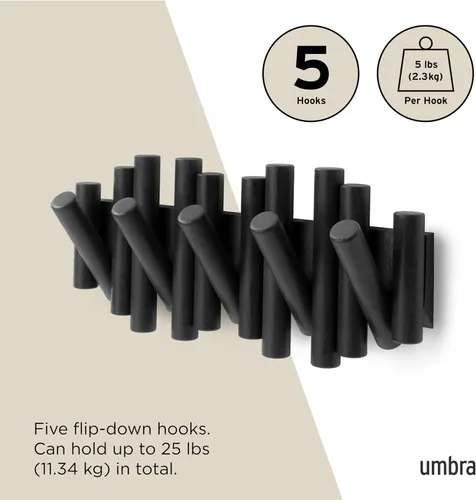 Vista 5 de Umbra Picket - Gancho en riel para entradas, 15 pulgadas de ancho x 6.5 pulgadas de alto x 1.75 pulgadas de profundidad, negro