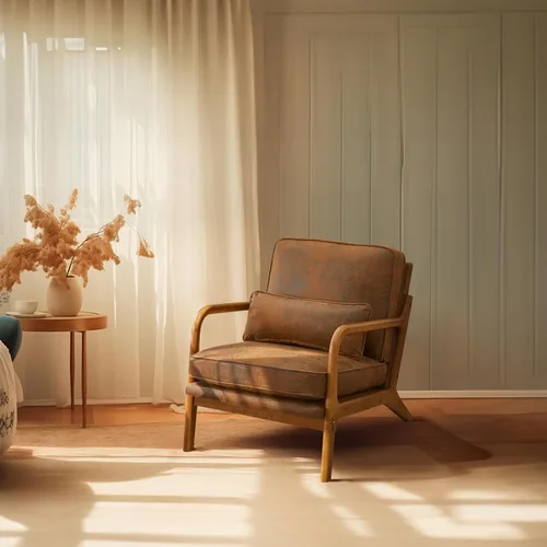 Vista 21 de Bonnlo - Silla de acento moderna de mediados de siglo con tela de lino beige, sillones de descanso con acolchado de madera maciza para sala