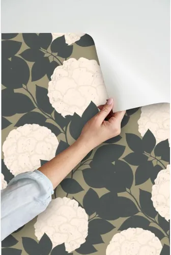Vista 3 de Papel tapiz para despegar y pegar, flores vintage, floral, naturaleza, neutro, rosa, jardín, peonías botánicas, papel tapiz extraíble personalizado