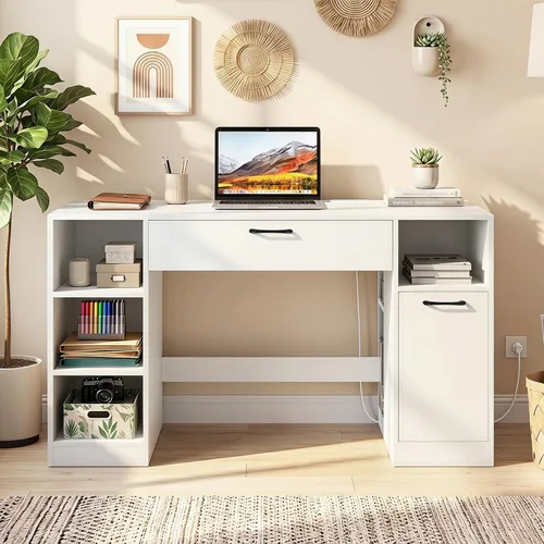 Vista 6 de COSTWAY Sewing Machine Table with Power Outlets, Massive Storage (White)