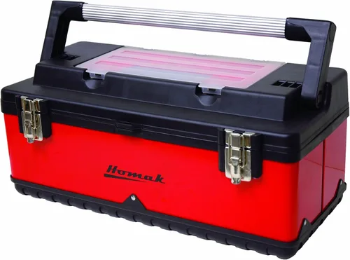 Vista 12 de Homak Caja de herramientas de mano de metal y plástico con mango de aluminio, rojo, 20 pulgadas