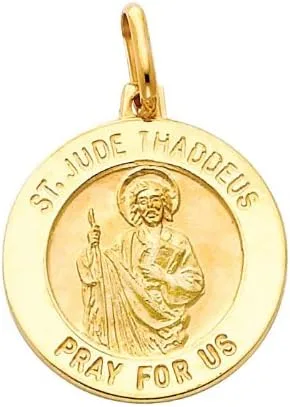 Vista 2 de GM Fine Jewelry 14k Yellow Gold Religious Saint Jude Thaddeus Medal Charm Pendant with 09mm Braided Wheat Chain Necklace