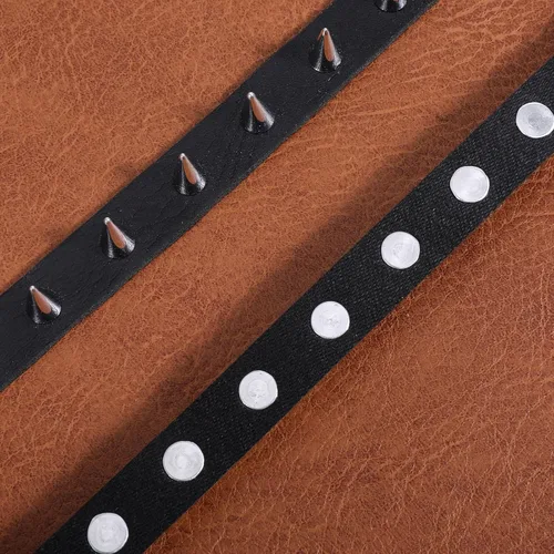 Vista 4 de 2 pulseras punk, pulseras con tachuelas de cuero, remaches góticos, pulsera ajustable con pinchos, pulsera de metal, accesorios punk