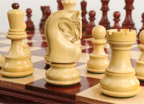 Vista 5 de Royal Chess Mall - Juego de Ajedrez Zagreb Ruso 59' de 3.9" - Solo piezas de ajedrez - Brote doble ponderado de madera de rosa