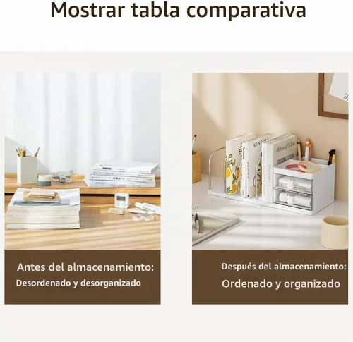 Vista 5 de Organizador de escritorio con sujetalibros, caja de almacenamiento