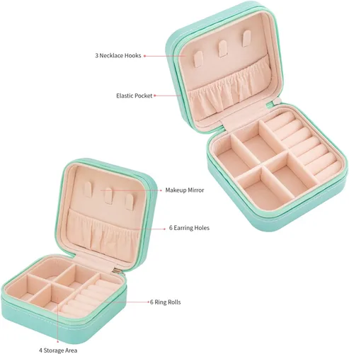 Vista 4 de KElofoN Organizador de joyas de viaje joyero de viaje caja organizadora de joyas pequeña para niñas y mujeres azul