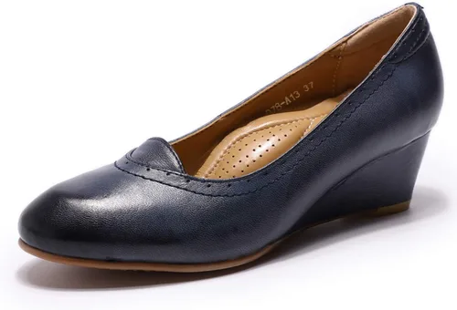 Vista 11 de Mona flying Women's Leather Closed Toe Mid Wedges Pumps Dress Heel Shoes Negro