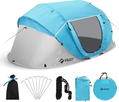 Vista 8 de VILLEY 2 Person Easy Pop Up Tent, Waterproof Automatic Setup Instant Lightweight Camping Beach Tent with Carrying Bag for Camping, Hiking &