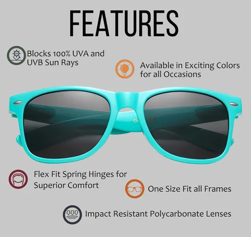 Vista 3 de Wholesale Bulk Unisex 80's Retro 100% UV Sunglasses for Adults - 10 Pack - wFlex Hinges