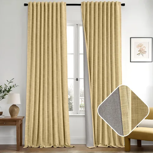Vista 10 de MIULEE Cortinas de lino 100% opacas de color rosa bebé de 84 pulgadas, juego de 2 paneles de doble cara sin revestimiento, con trabillas traseras