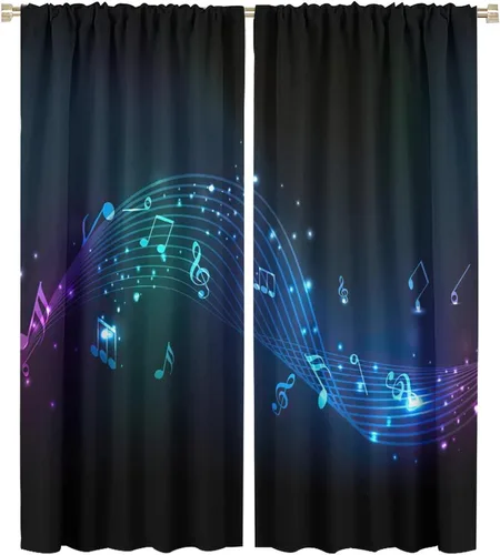 Vista 27 de Cortinas de notas musicales, blanco y negro, instrumento musical, canción, arte de canción, opacas, para ventana, dormitorio, sala de estar