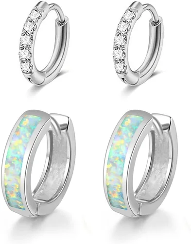 Vista 190 de CiNily Aretes Huggie de ópalo con bisagras, chapados en oro, hipoalergénicos, pequeños aretes de aro para mujeres, adolescentes, niñas, hombres